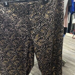 Women Black and Gold Patterned Pants